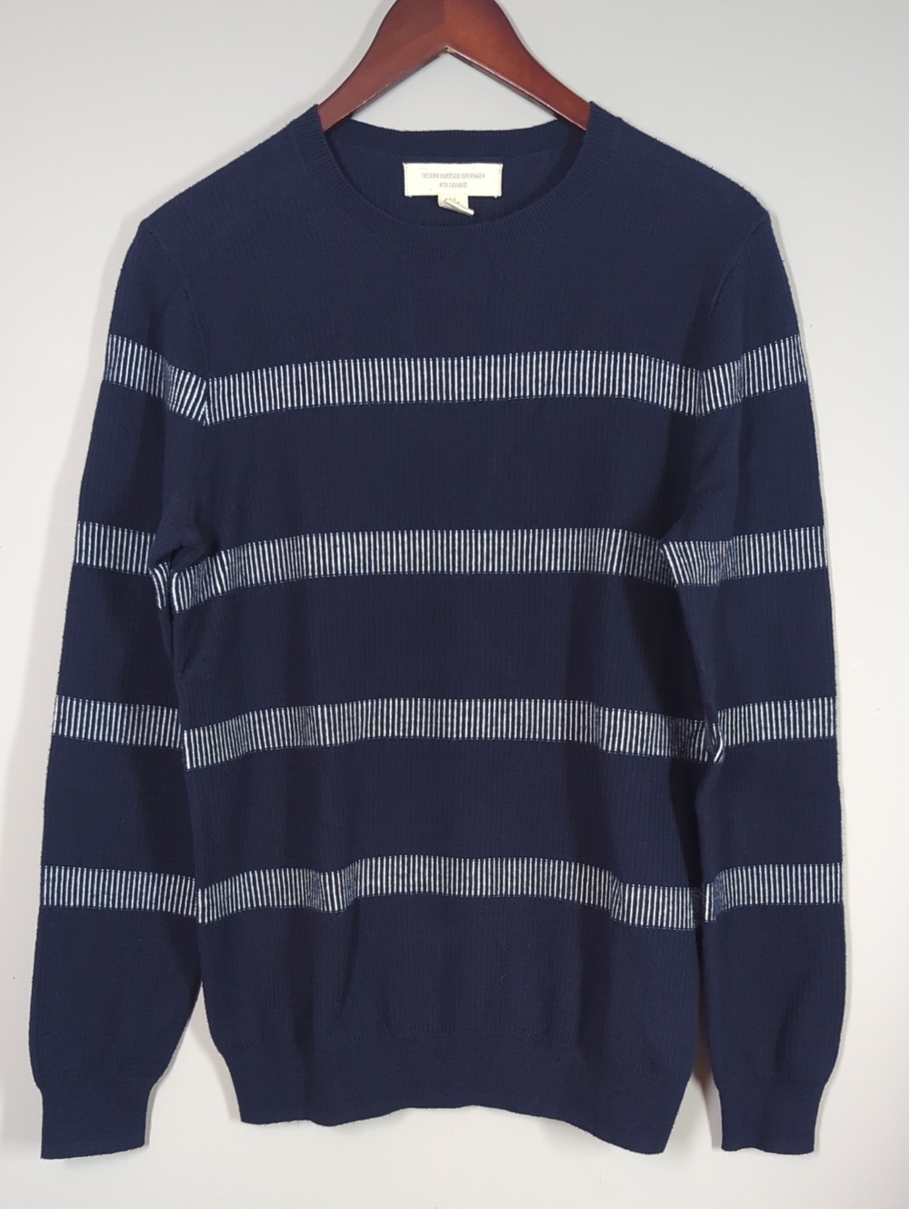 Frederick Anderson Copehagen Navy Striped Crewneck Sweater Small